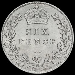 1900 Queen Victoria Veiled Head Silver Sixpence Reverse