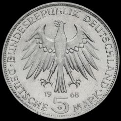 Germany 1968 Johannes Gutenberg Silver 5 Deutsche Mark Obverse