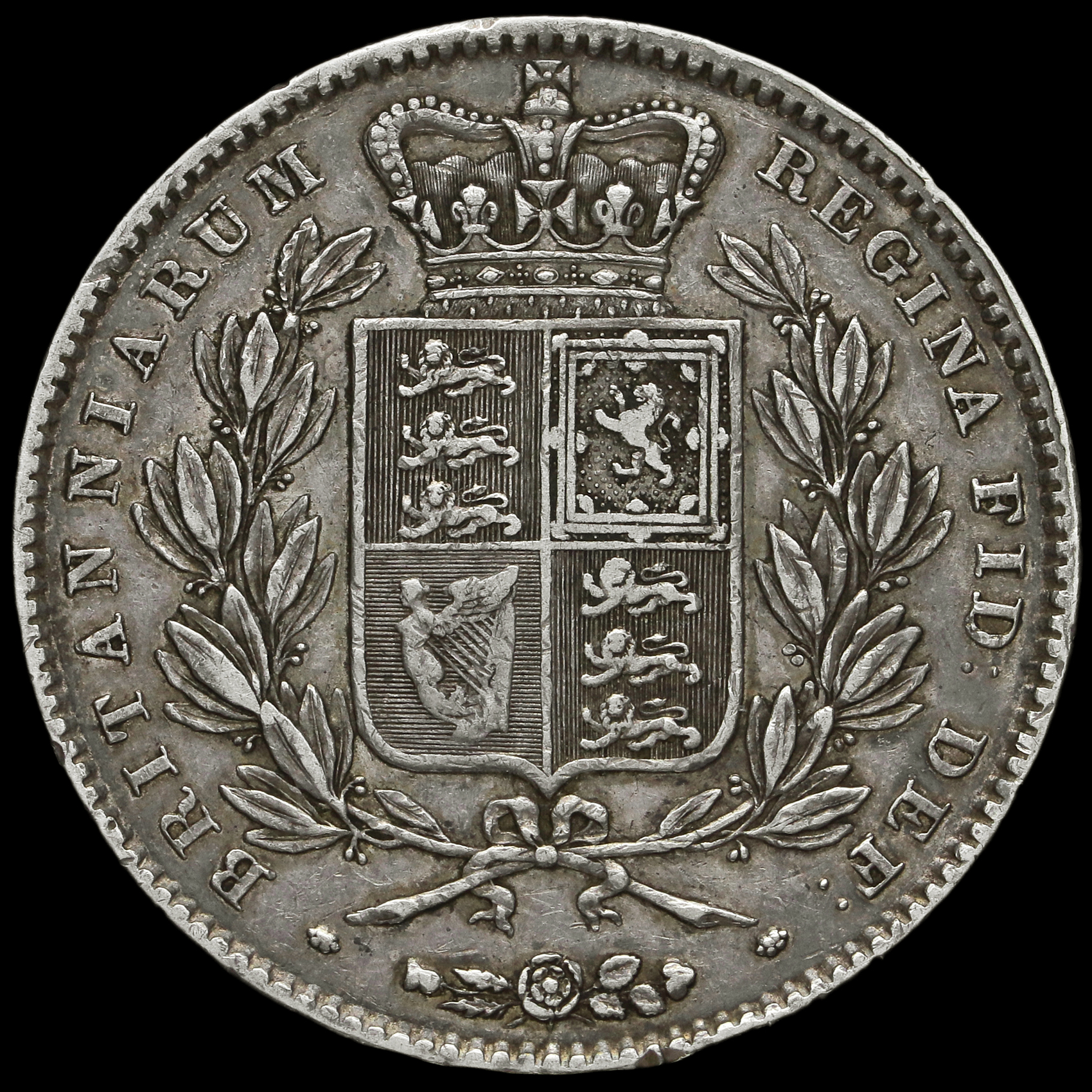 1845 Queen Victoria Young Head Silver Crown, Cinquefoil Stops, GVF