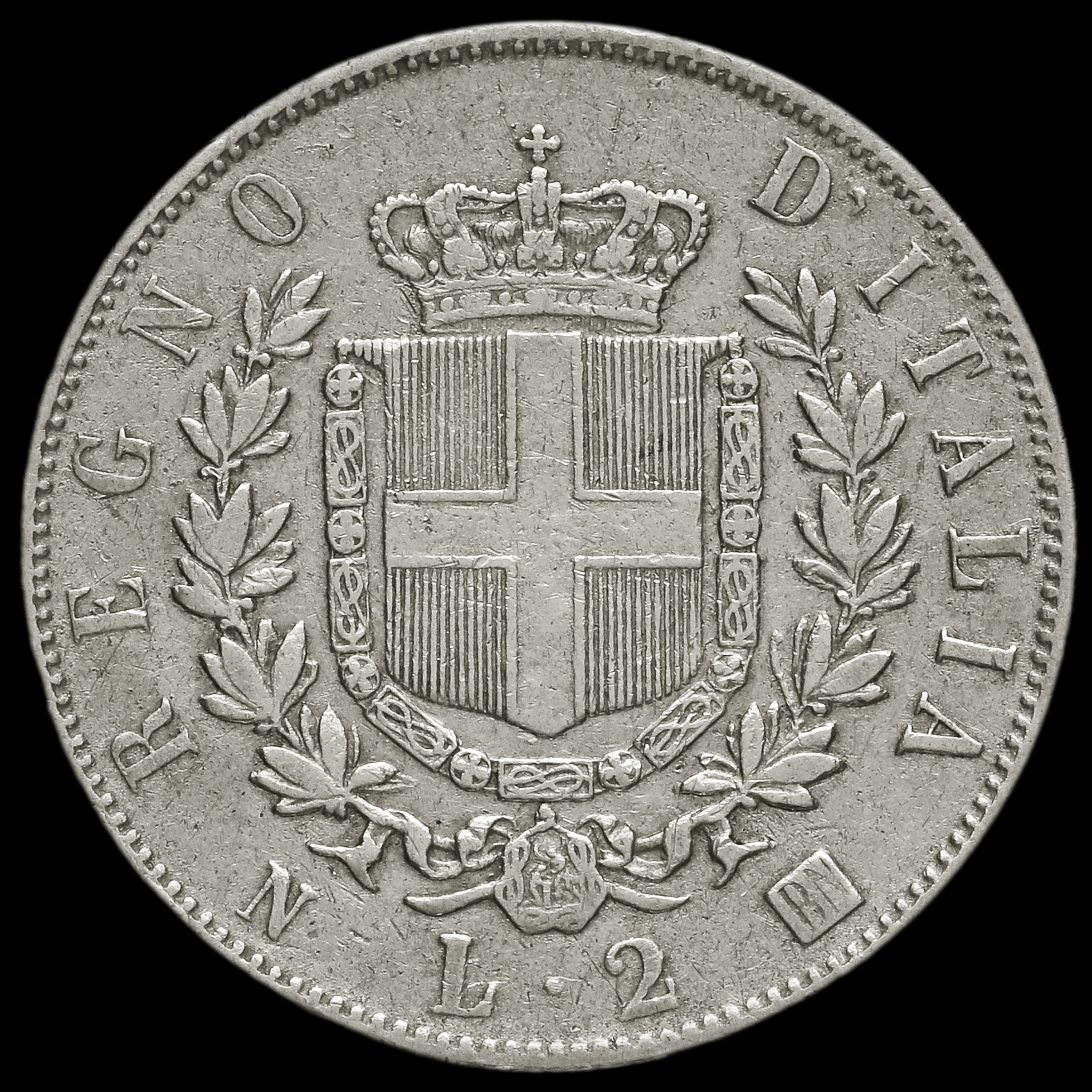 Italy 1863 Vittorio Emanuele II Silver 2 Lira