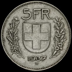 Switzerland 1937 Silver 5 Francs Reverse