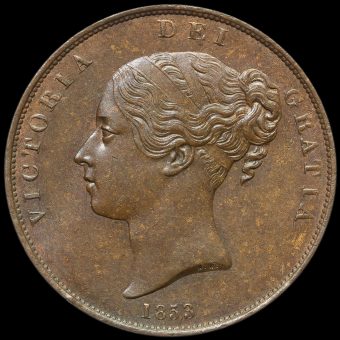 1853 Queen Victoria Young Head Copper Penny Obverse