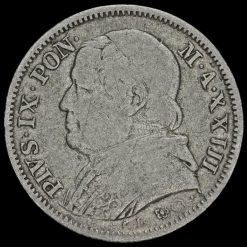 Papal States 1868 Pope Pius IX Silver 1 Lira Coin Obverse