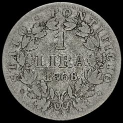Papal States 1868 Pope Pius IX Silver 1 Lira Coin Reverse