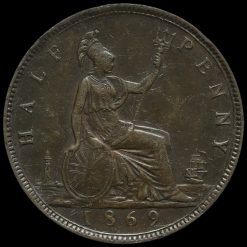 1869 Queen Victoria Bun Head Halfpenny Reverse