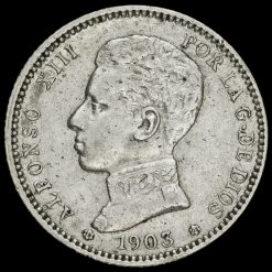 Spain 1903 Alfonso XIII Silver 1 Peseta Coin Obverse