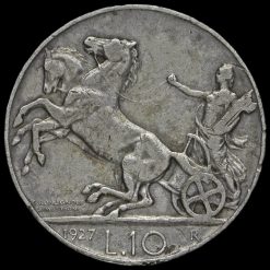 Italy 1927 Vittorio Emanuele III Silver 10 Lira Coin Reverse
