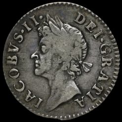 1687 (7 over 6) James II Early Milled Silver Maundy Fourpence Obverse