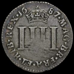 1687 (7 over 6) James II Early Milled Silver Maundy Fourpence Reverse