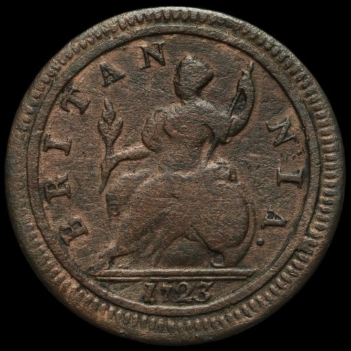 1723 George I Early Milled Copper Halfpenny Reverse