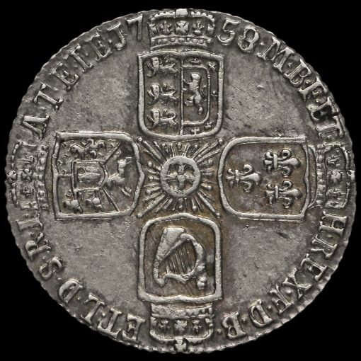 1758 George II Early Milled Silver Sixpence Reverse