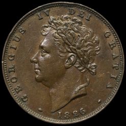 1826 George IV Milled Copper Farthing Obverse