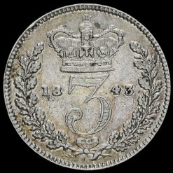 1843 Queen Victoria Young Head Silver Threepence Reverse