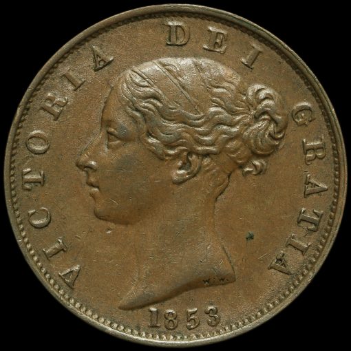 1853 Queen Victoria Young Head Copper Halfpenny Obverse