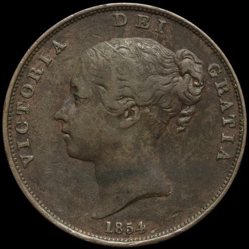 1854 Queen Victoria Young Head Copper Penny Obverse