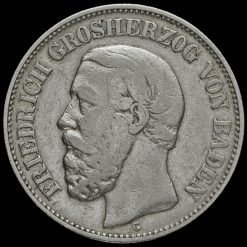 German States, Von Baden 1876 G Friedrich I Silver 2 Mark Obverse