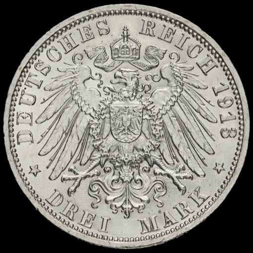 German States, Prussia 1913 Wilhelm II Silver 3 Mark Reverse