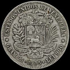 Venezuela 1935 Silver 5 Bolívares