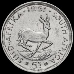 South Africa 1951 Silver 5 Shillings Coin Reverse