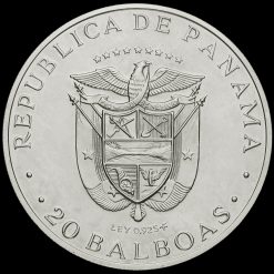 Panama 1973 Silver 20 Balboas Coin Reverse