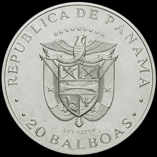 Panama 1973 Silver 20 Balboas Coin Reverse