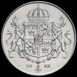 Sweden 1976 King Charles XVI Gustaf Silver 50 Kronor Reverse