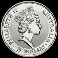 Australia 1991 1 Troy Ounce .999 Silver 5 Dollar Kookaburra Coin Obverse