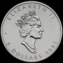 Canada 1995 Elizabeth II Maple Leaf 1oz .999 Silver 5 Dollar Coin Obverse