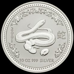 Australia 2001 Year of The Snake 10 Oz .999 Silver 10 Dollars Coin Reverse