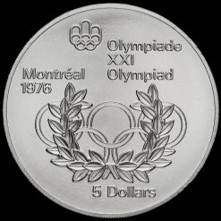 Canada 1974 .925 Silver 5 Dollars, Montreal Olympics, Olympic Rings Reverse