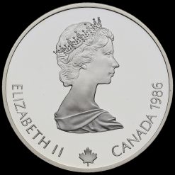 Canada 1986 Silver Proof 20 Dollars, Calgary Olympics, Cross Country Skiing Obverse