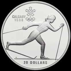Canada 1986 Silver Proof 20 Dollars, Calgary Olympics, Cross Country Skiing Reverse