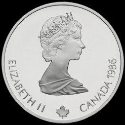 Canada 1986 Silver Proof 20 Dollars, Calgary Olympics, Cross Free-Style Skiing Obverse
