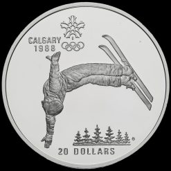 Canada 1986 Silver Proof 20 Dollars, Calgary Olympics, Cross Free-Style Skiing Reverse