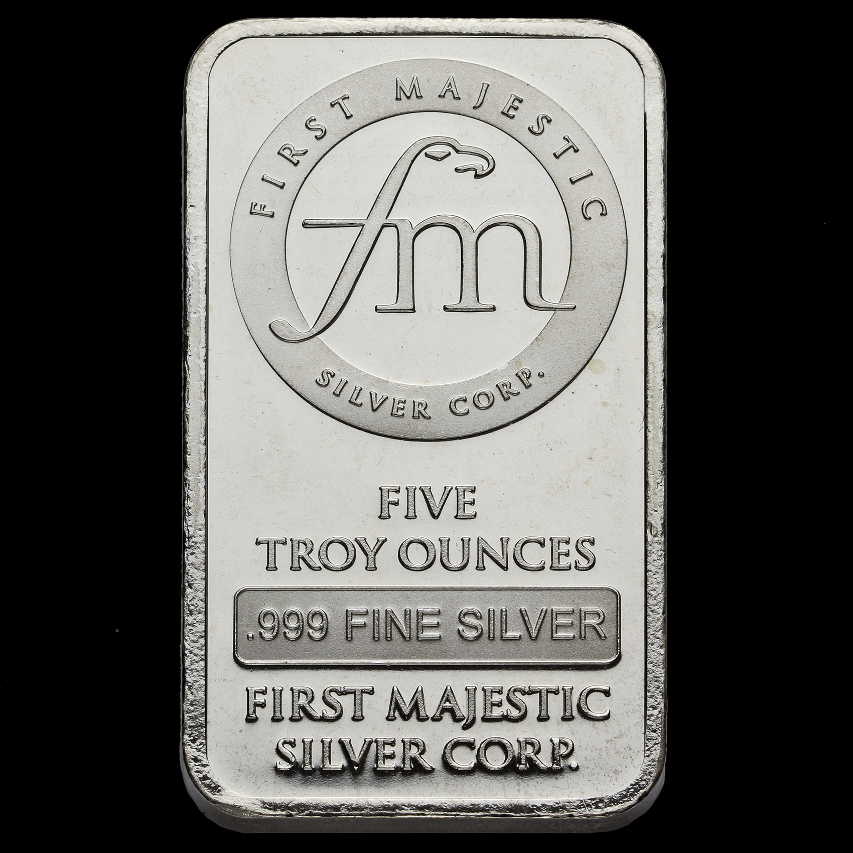 First Majestic 5 Troy Ounce .999 Pure Silver Bar
