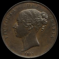 1853 Queen Victoria Young Head Copper Penny Obverse