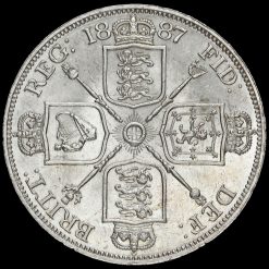 1887 Queen Victoria Jubilee Head Silver Double Florin, Roman One Reverse