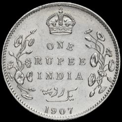 British India 1907 Edward VII Silver One Rupee Reverse