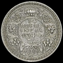 British India 1945 George VI Silver 1/4 Rupee Reverse