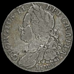 1745 George II Early Milled Silver Lima Shilling obverse