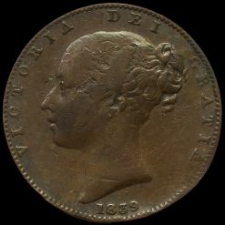 1839 Isle of Man Queen Victoria Young Head Copper Farthing Obverse