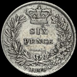 1845 Queen Victoria Young Head Silver Sixpence Reverse
