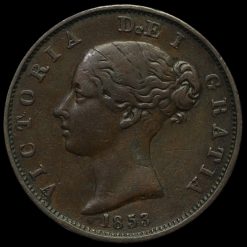 1853 Queen Victoria Young Head Copper Halfpenny Obverse