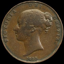 1853 Queen Victoria Young Head Copper Penny Obverse