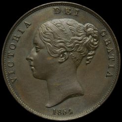 1854 Queen Victoria Young Head Copper Penny Obverse