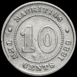Mauritius 1889 H Queen Victoria Silver 10 Cents Reverse