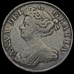1713 Queen Anne Early Milled Silver Half Crown, Roses and Plumes Obverse