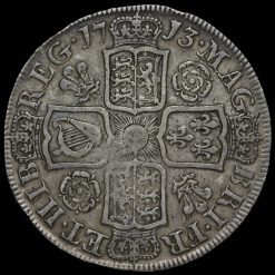1713 Queen Anne Early Milled Silver Half Crown, Roses and Plumes Reverse