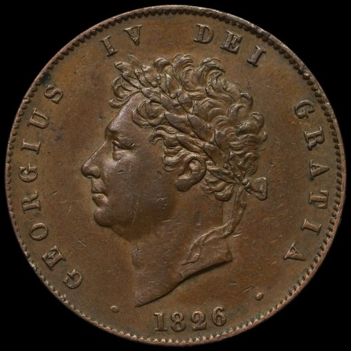 1826 George IV Milled Copper Halfpenny Obverse