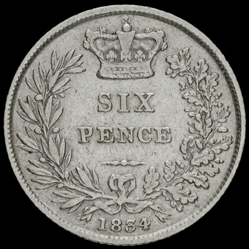1834 William IV Milled Silver Sixpence Reverse